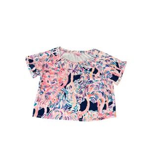 Lilly‎ Pulitzer Women's Med Shirt Dossie Pelican Ostrich Terry Cloth Preppy